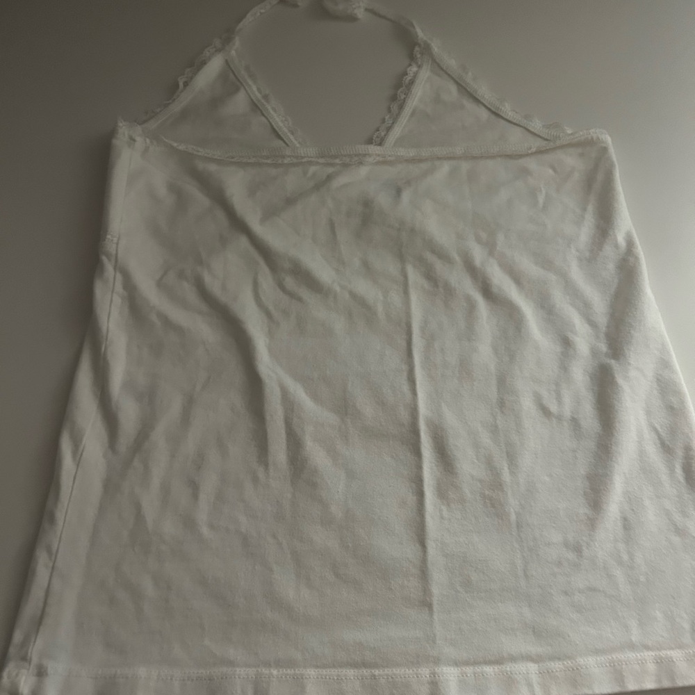 Brandy Melville White Lace-Trim Halter Cotton Cami Top